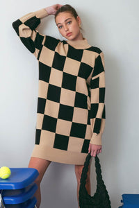 Black Checkered Sweater Dress