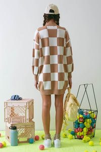 Taupe Checker Sweater Dress