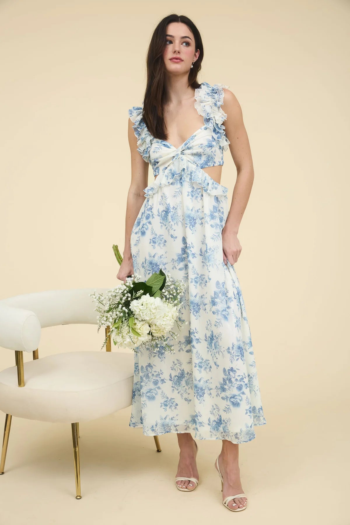 Blue Floral Ruffle Maxi Dress