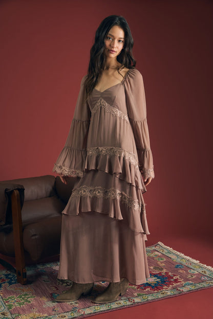 Vintage Mocha Lace Midi Dress