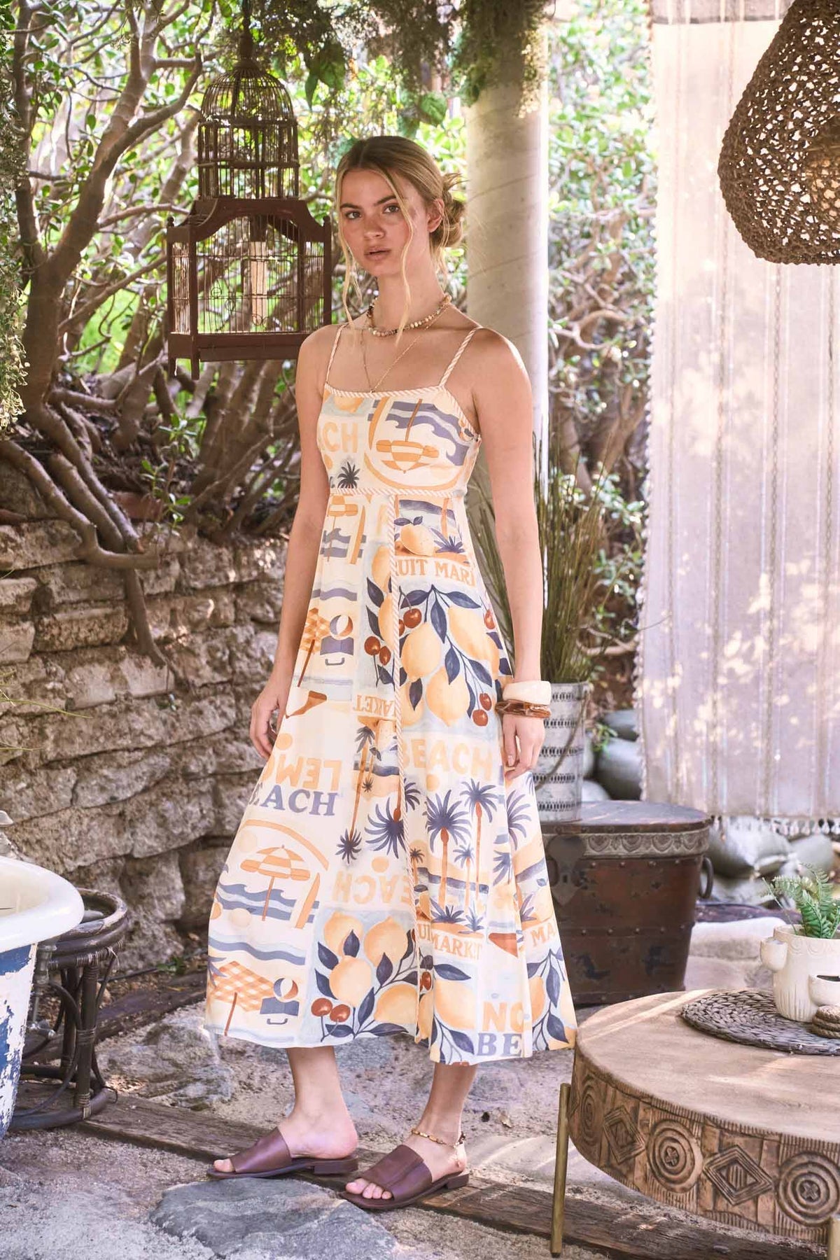 Beach Print Midi Dress