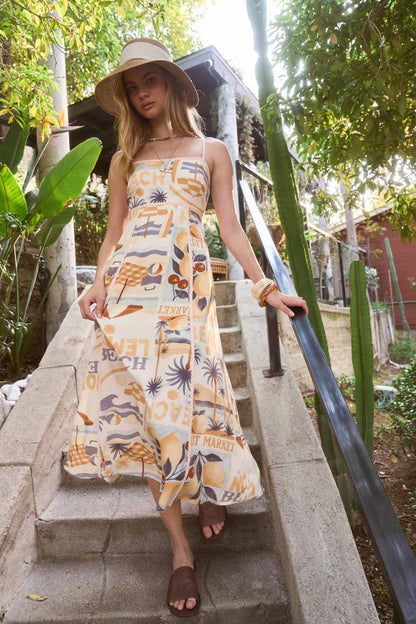 Beach Print Midi Dress