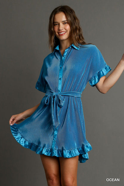 Time After Time Blue Satin Dress