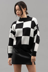 Black Checkered Crew Neck Sweater