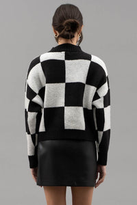 Black Checkered Crew Neck Sweater