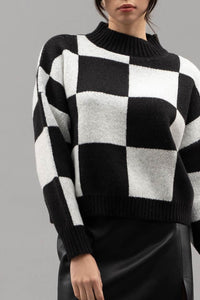 Black Checkered Crew Neck Sweater