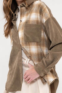 Olive Corduroy Colorblock Shacket