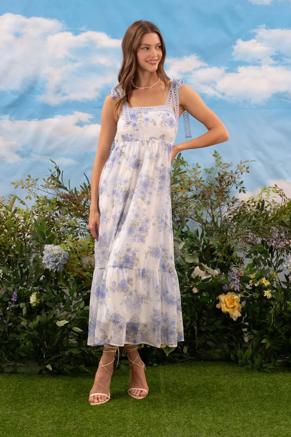 Blue Floral Crochet Strap Maxi