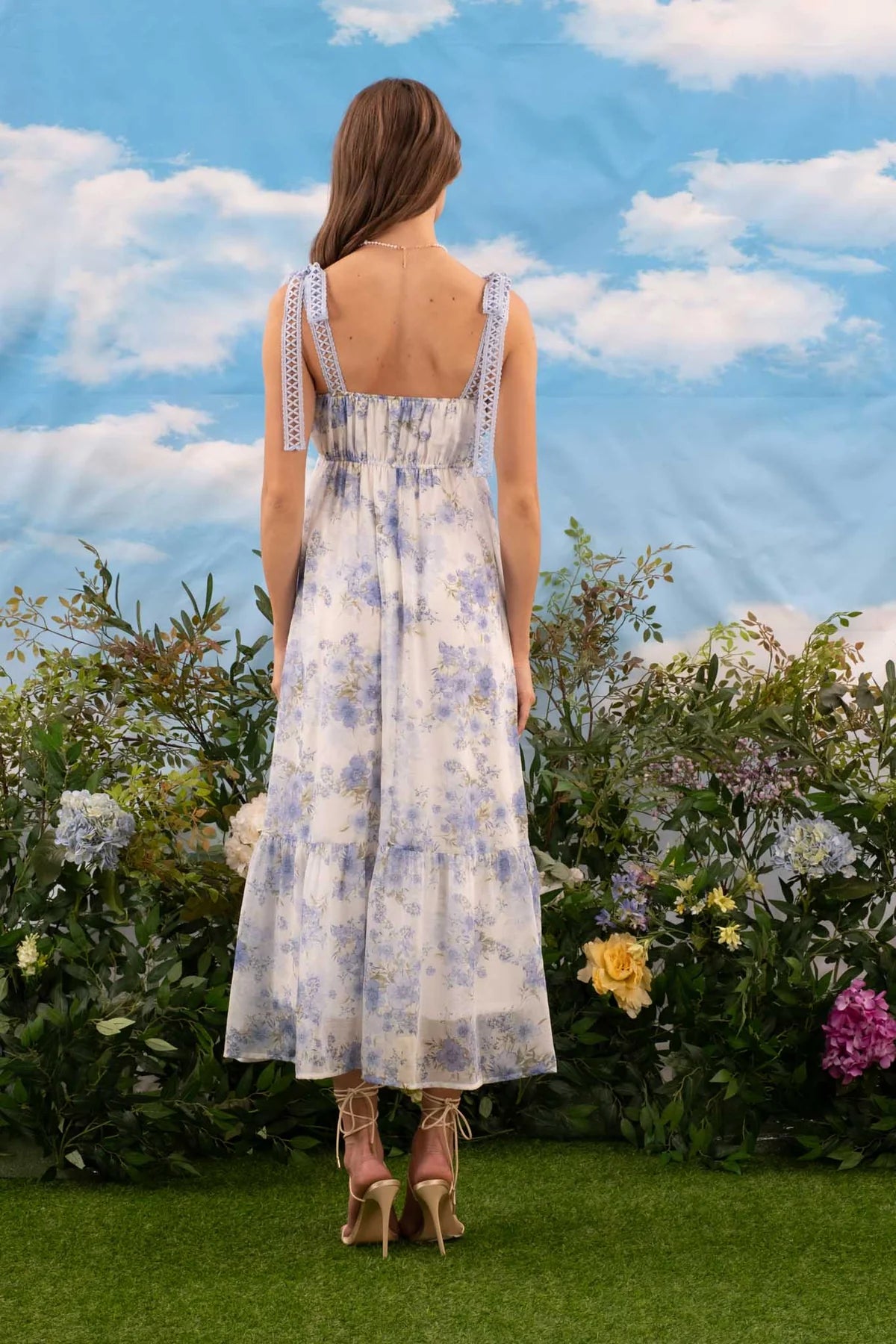 Blue Floral Crochet Strap Maxi