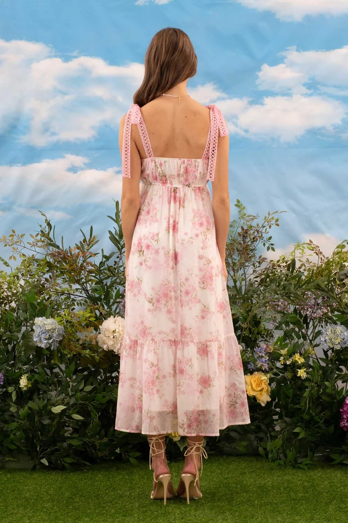 Pink Floral Crochet Strap Maxi