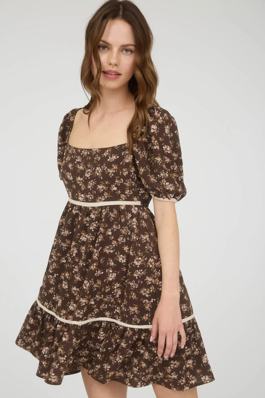 Brown Floral Mini Dress