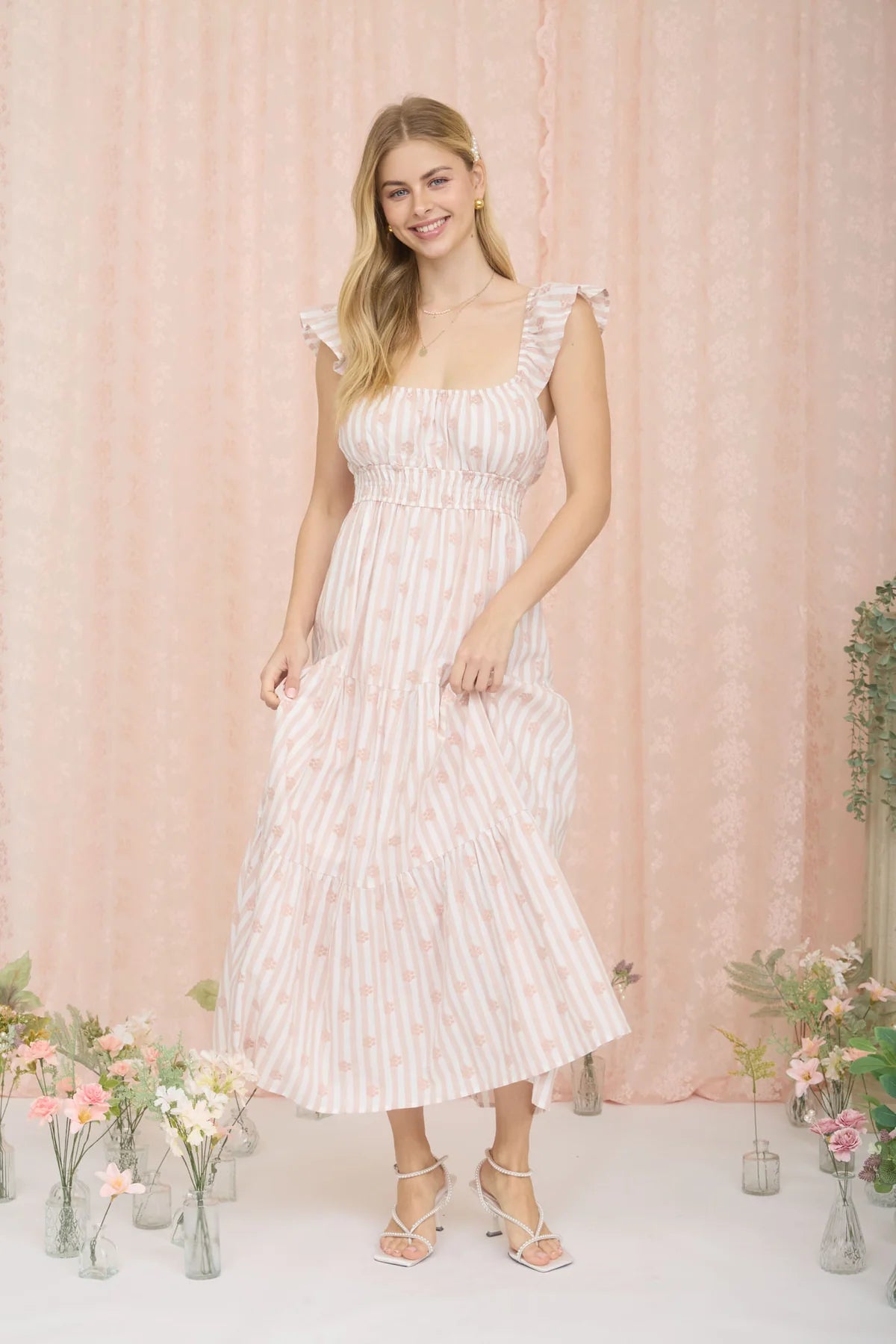 Sand Stripe/Floral Maxi Dress