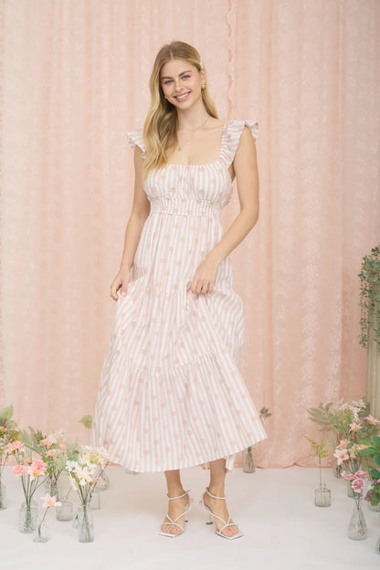 Sand Stripe/Floral Maxi Dress