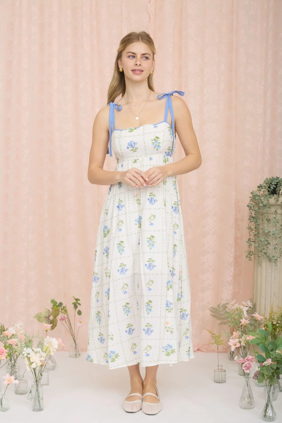 Garden Party Scalloped Blue Midi Dress Garden Party Scalloped Blue Midi Dress