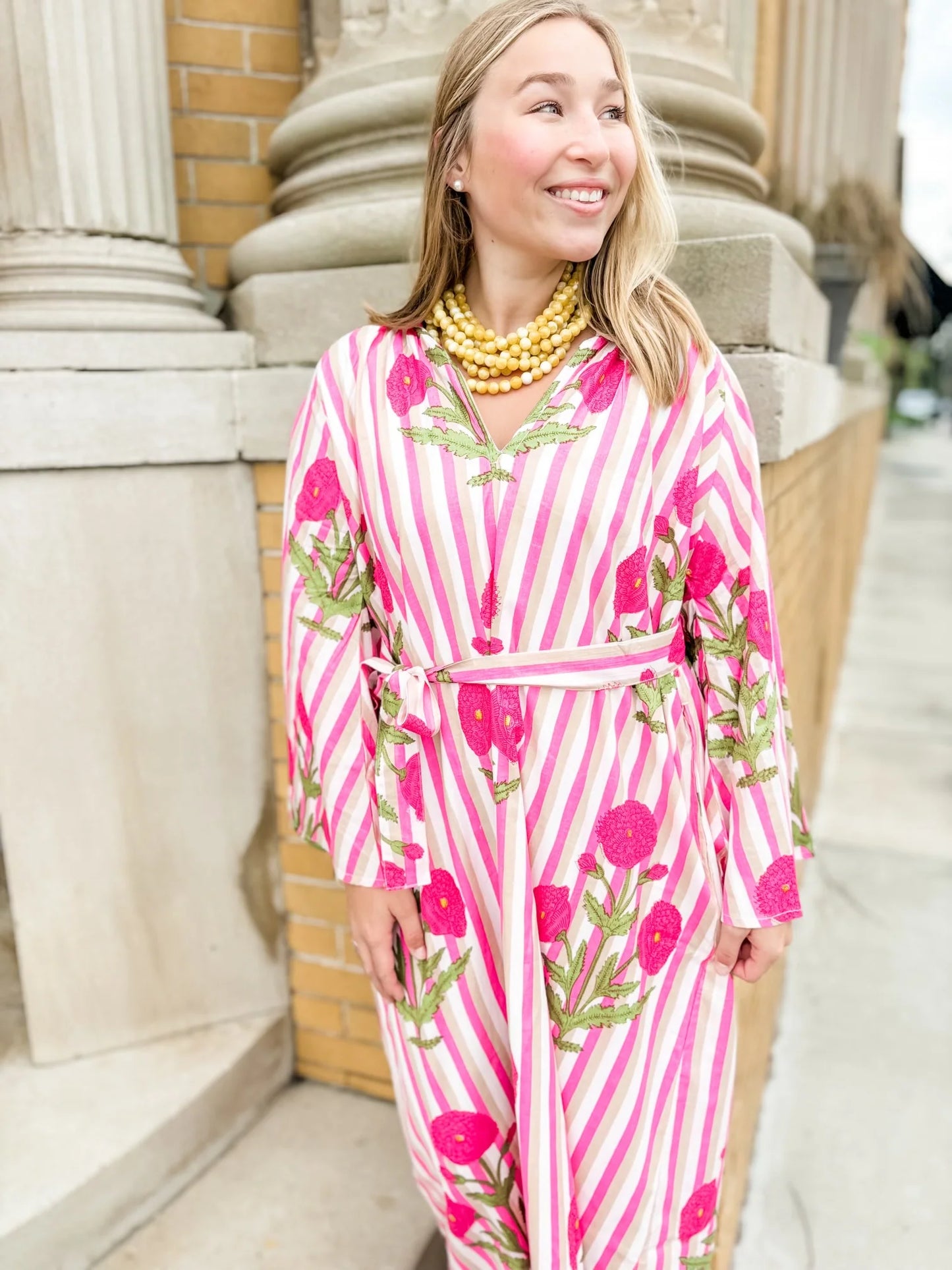 Pink Floral Printed Caftan Dress