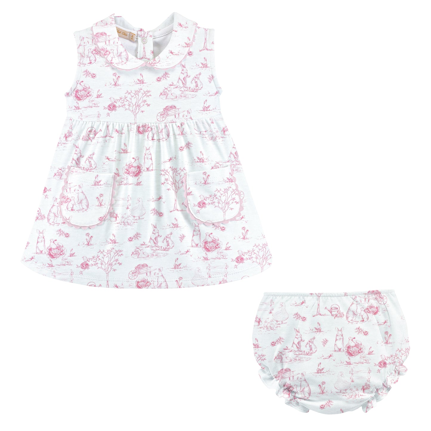 Pink Toile Bunnie Dress W/Pockets