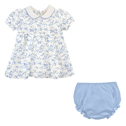 Blue Romantic Toile Dress W/Collar