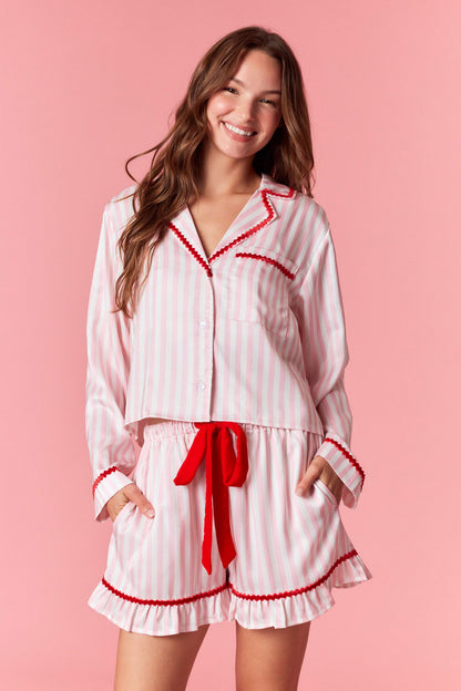 Red/Pink Striped PJ Shorts Set