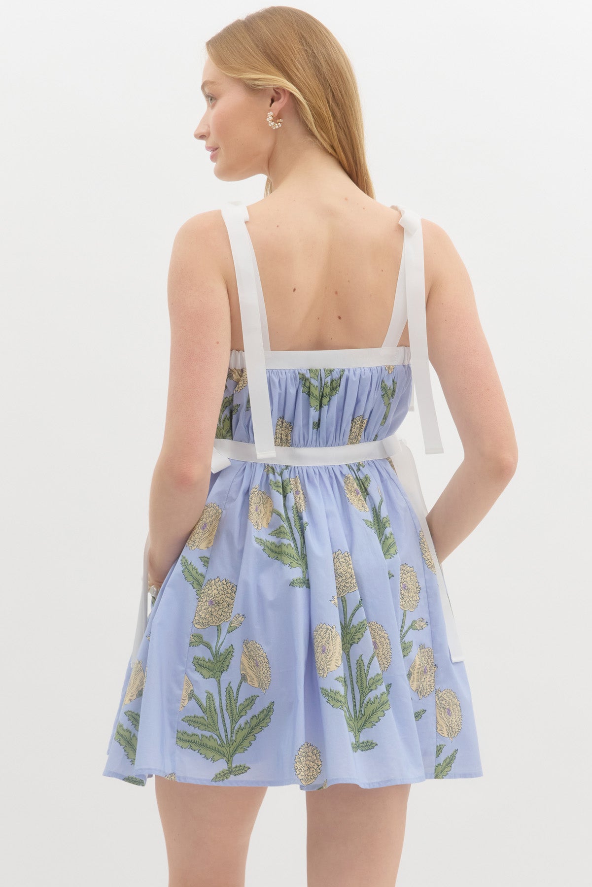 Blue Floral Print Babydoll Dress