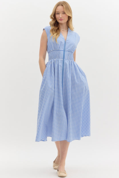 Blue/White Striped Midi Dress