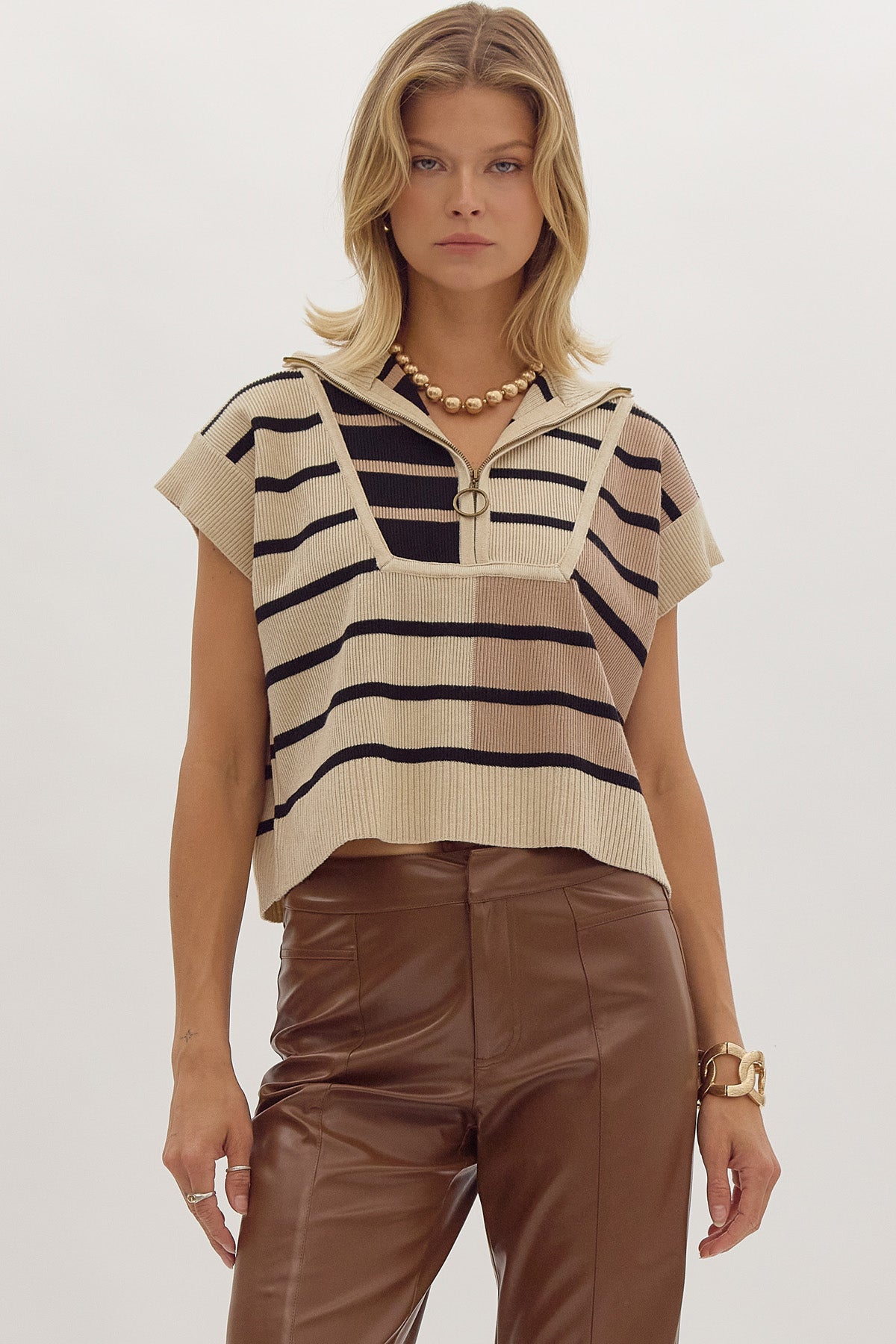Neutral Striped Sweater Top