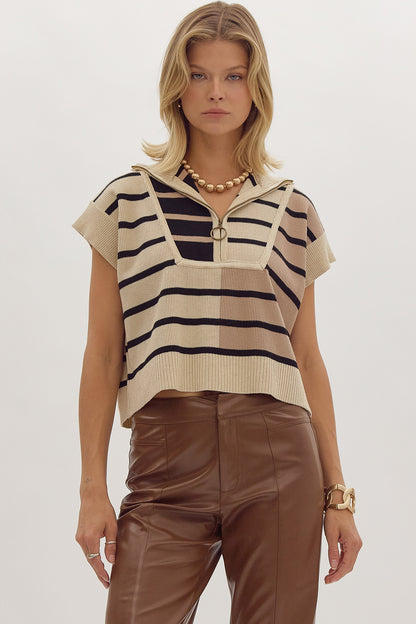 Neutral Striped Sweater Top