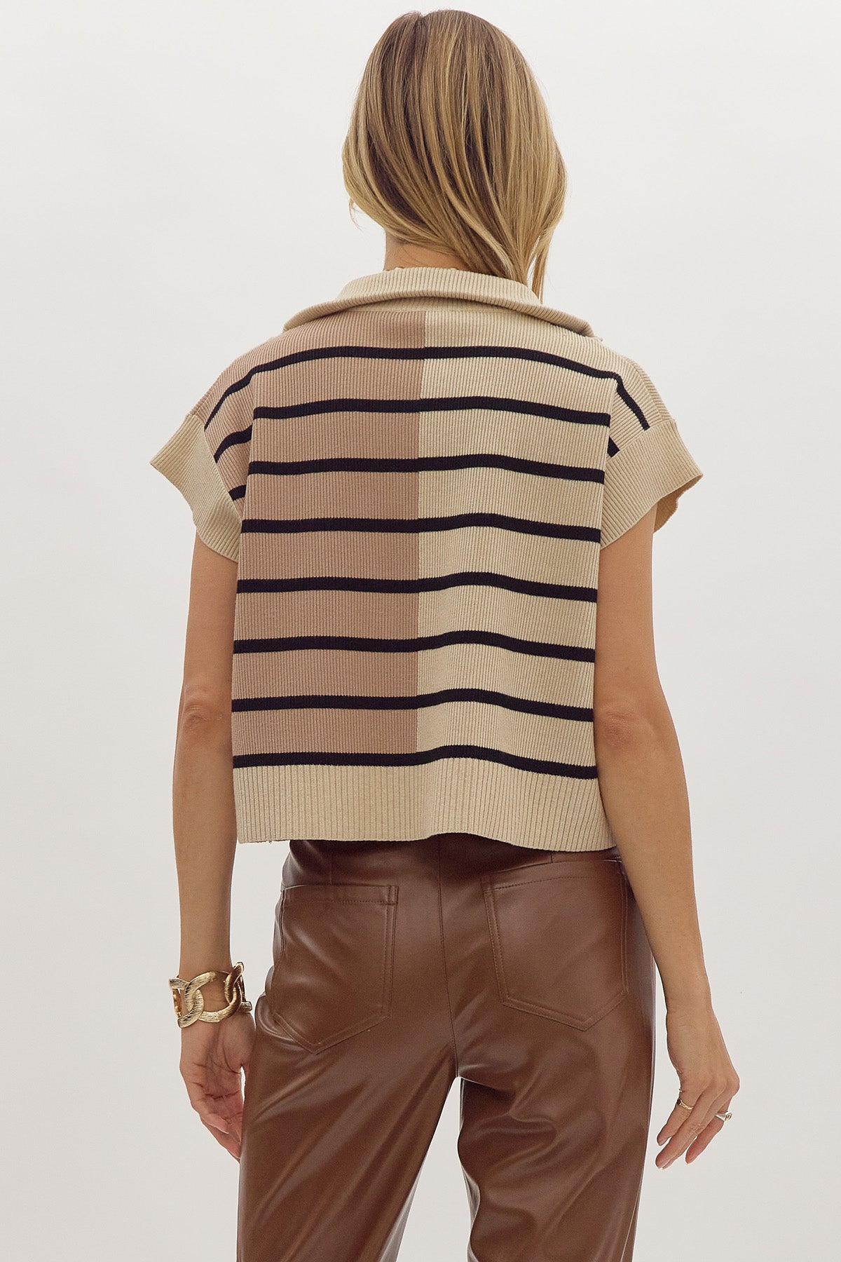 Neutral Striped Sweater Top