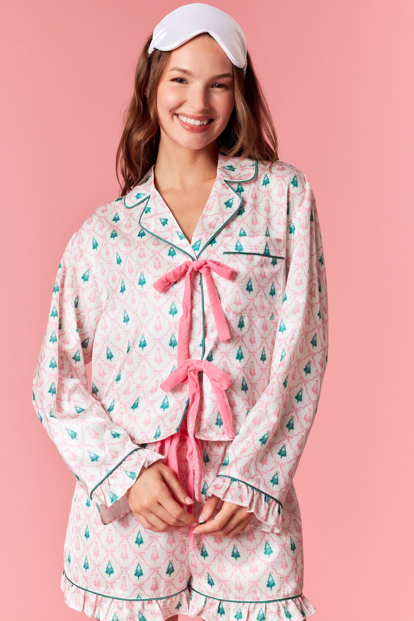 Christmas Tree & Bow Satin PJ Set