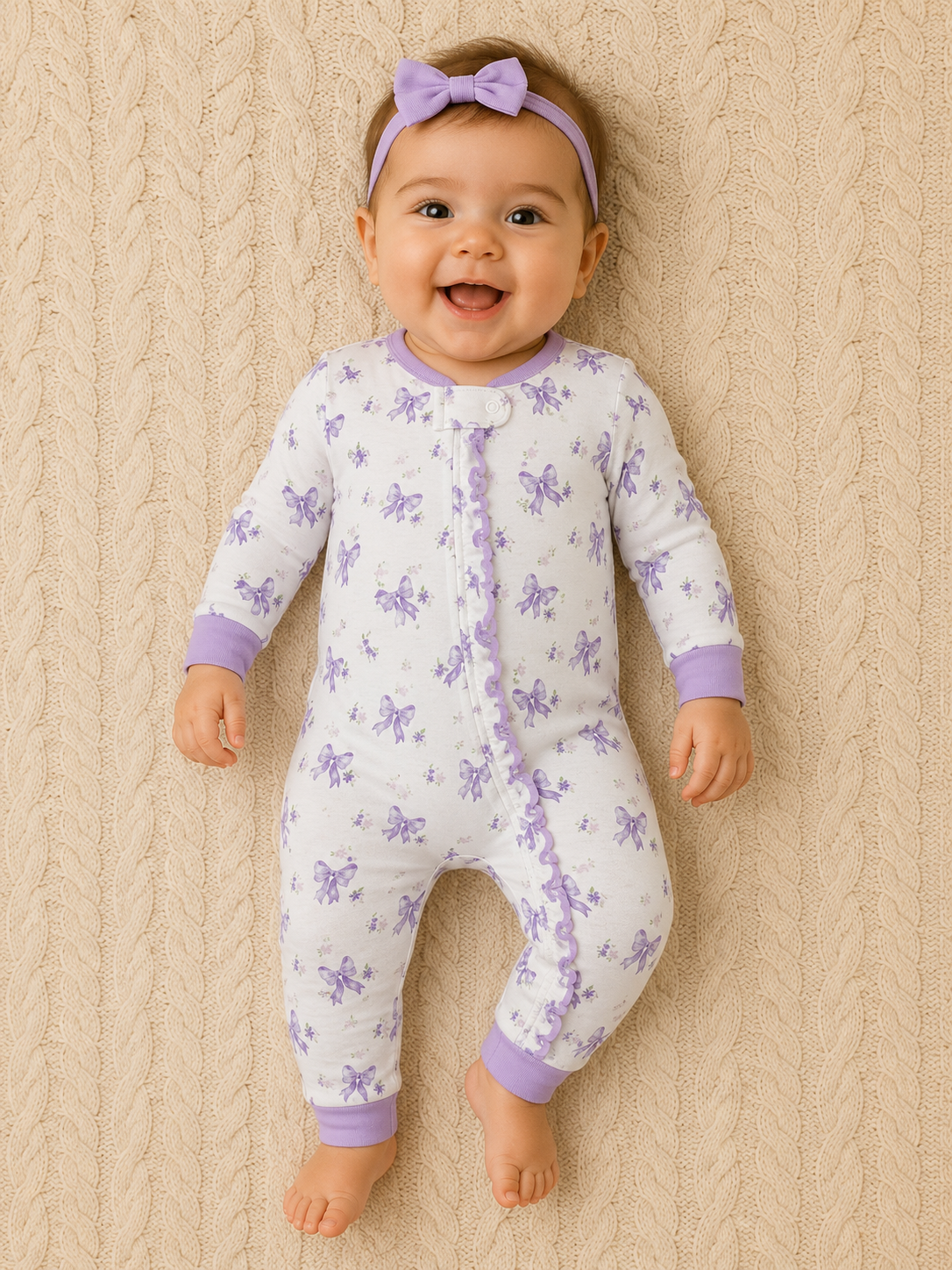 Lavender Bow Onesie W/Ruffles
