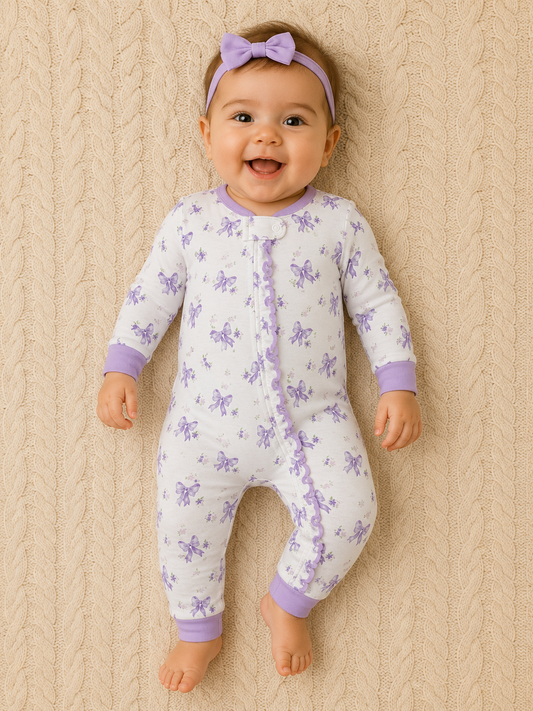 Lavender Bow Onesie W/Ruffles