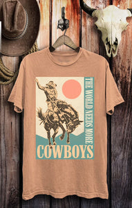 Coral The World Needs More Cowboys Graphic Tee