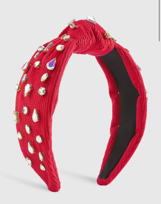 Red Corduroy Rhinestone Headband