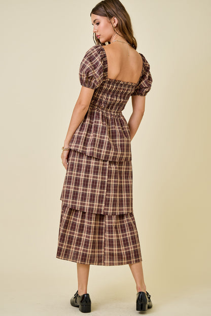 Pecan Pie Plaid Tiered Dress