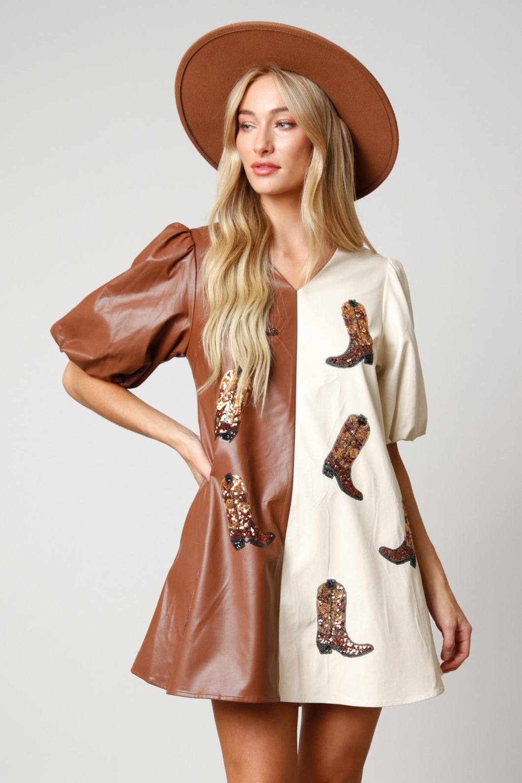 Color Block Faux Leather Dress