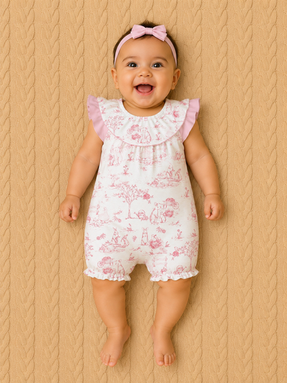Pink Toile Bunnies Romper