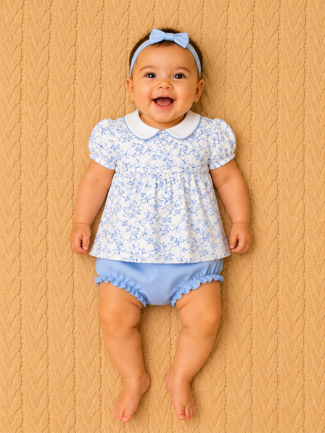 Blue Romantic Toile Dress W/Collar