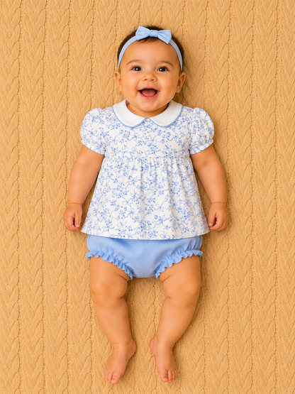 Blue Romantic Toile Dress W/Collar