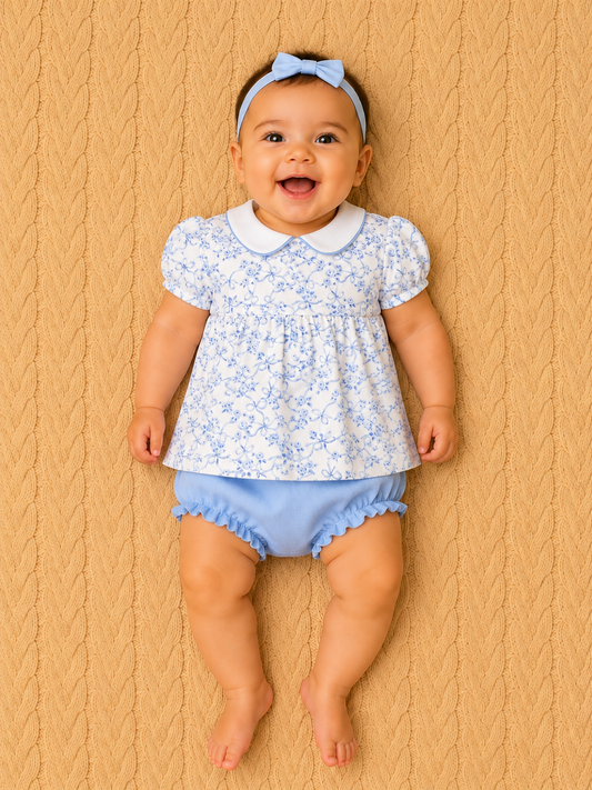 Blue Romantic Toile Dress W/Collar