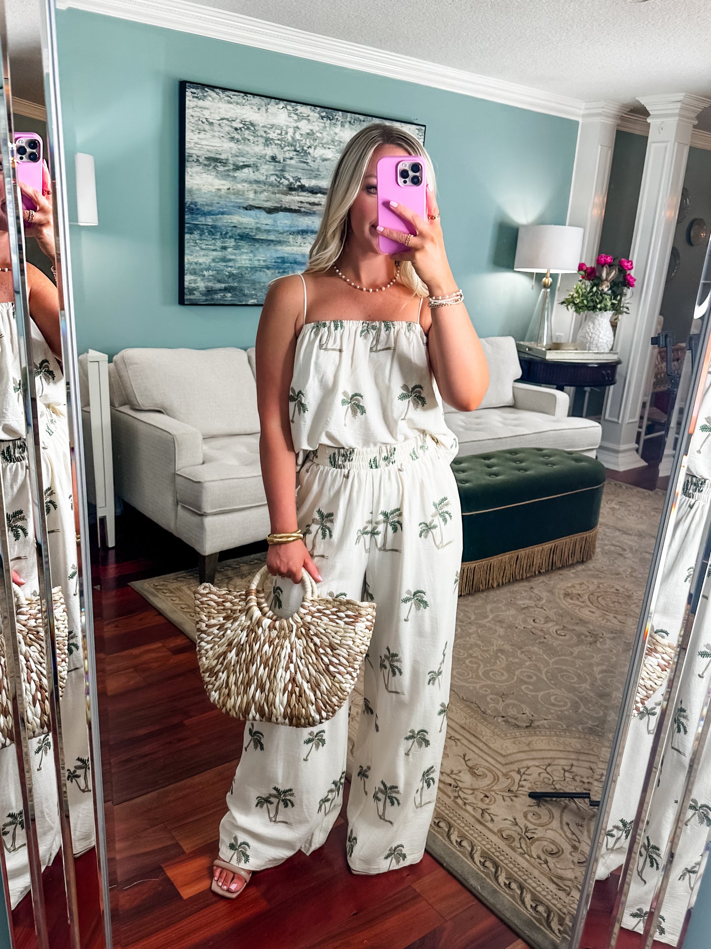 Palm Tree Embroidered Set