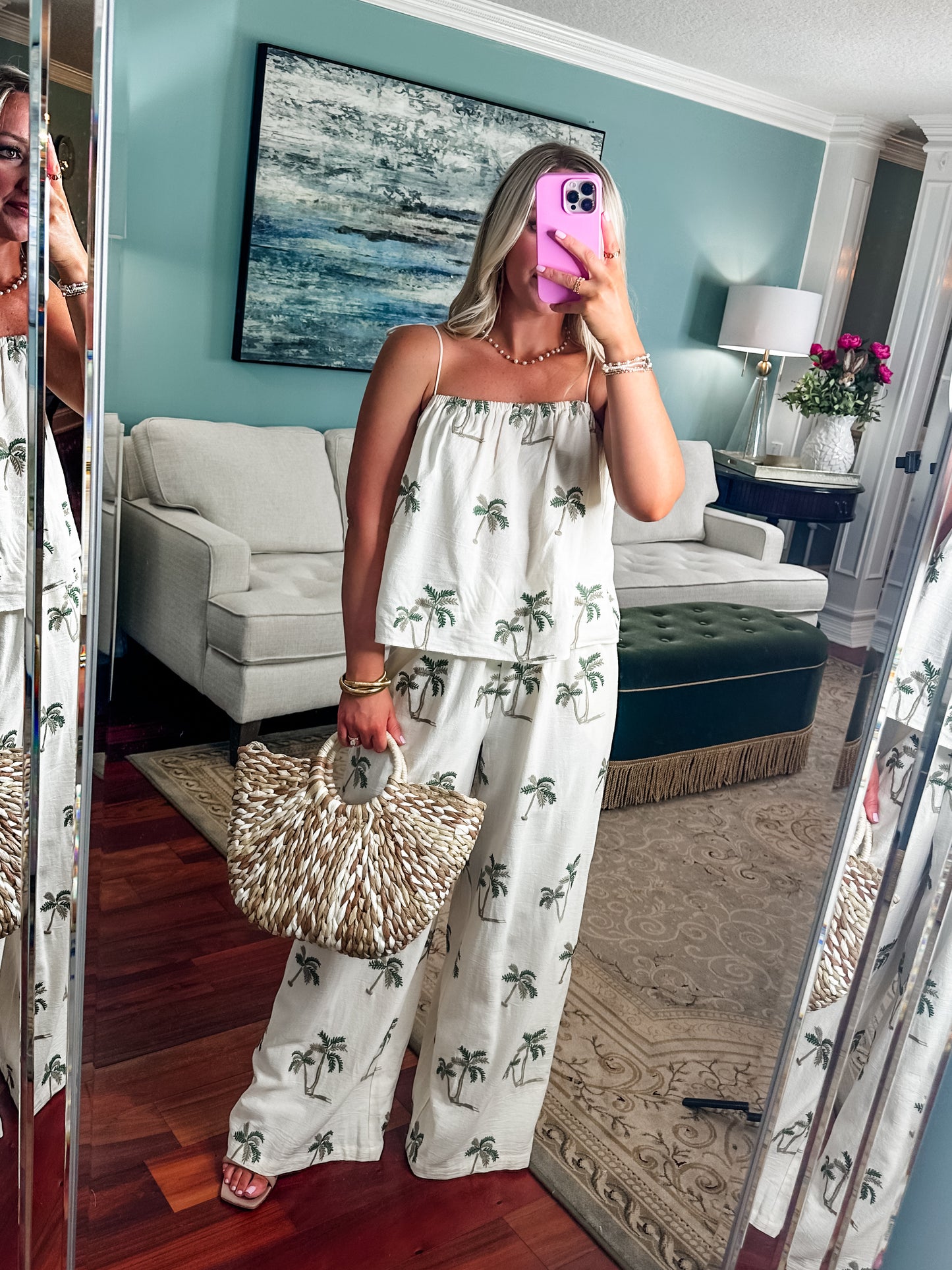Palm Tree Embroidered Set