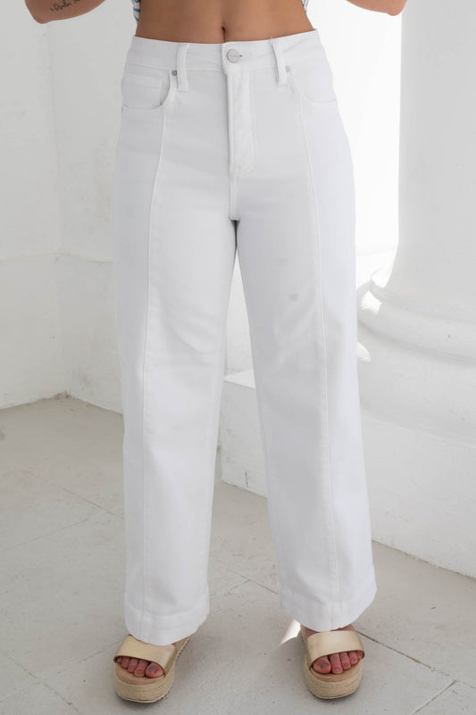 Risen White Tummy Control High Rise Wide Pants