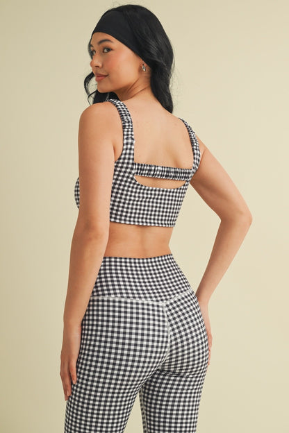 Black Gingham Print Sports Bra