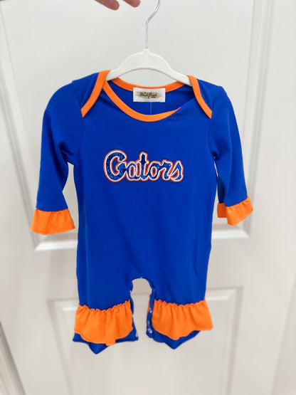 Blue/Orange Football Glitter Girl Romper