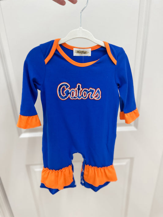 Blue/Orange Football Glitter Girl Romper