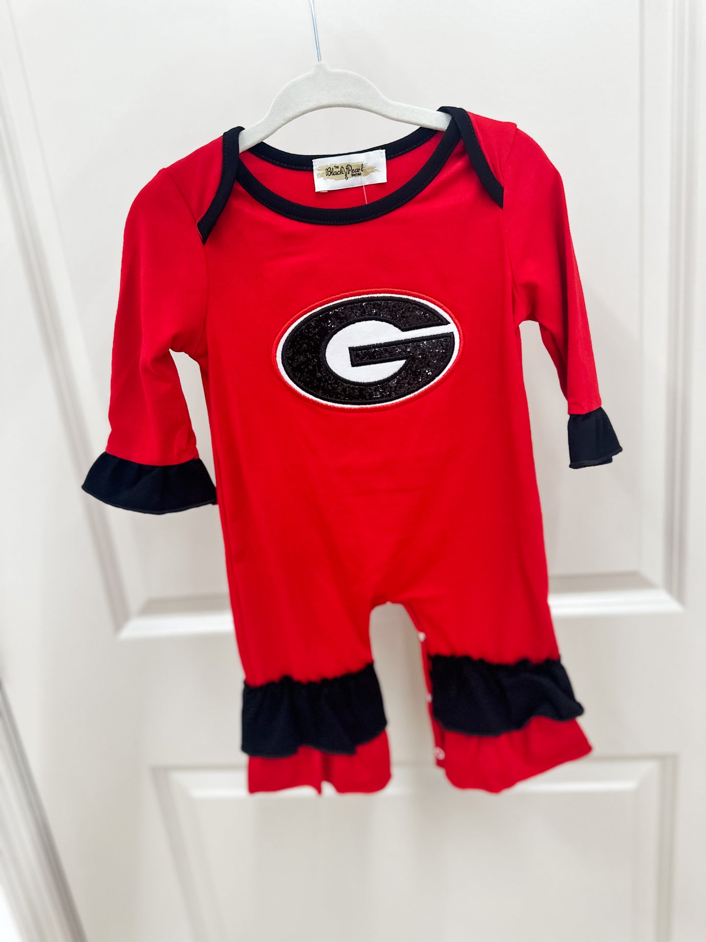 Red/Black Football Glitter Girl Romper