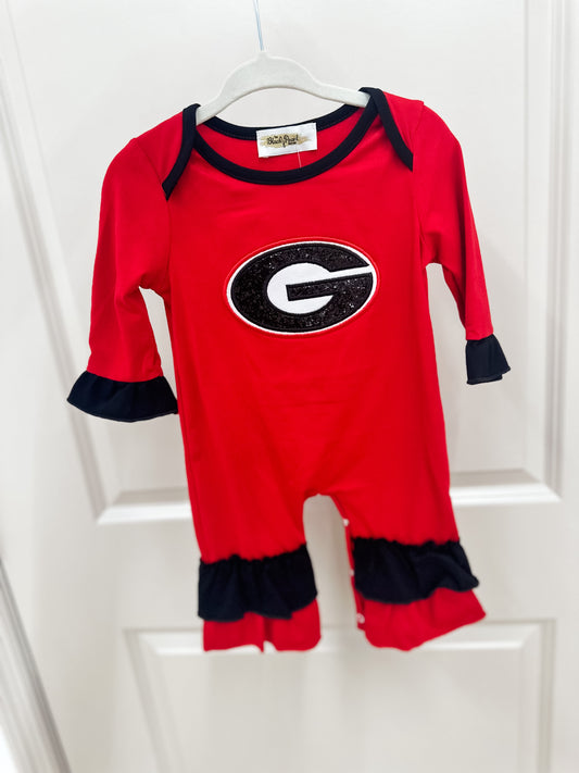 Red/Black Football Glitter Girl Romper
