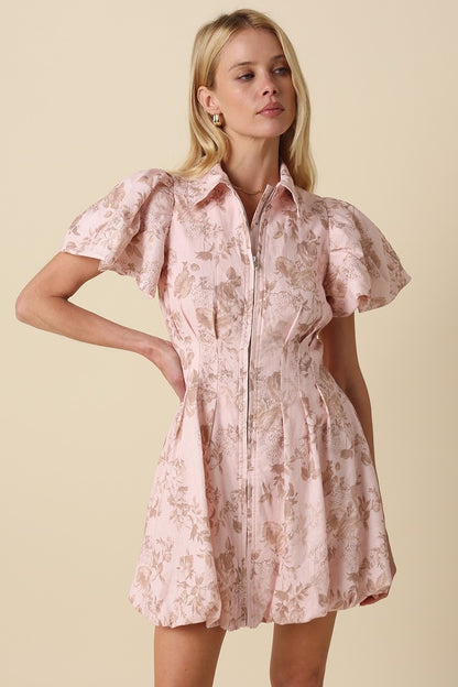 Vintage Bloom Zip Mini Dress