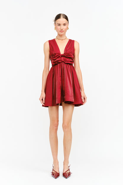 Red Satin Bow Mini Dress