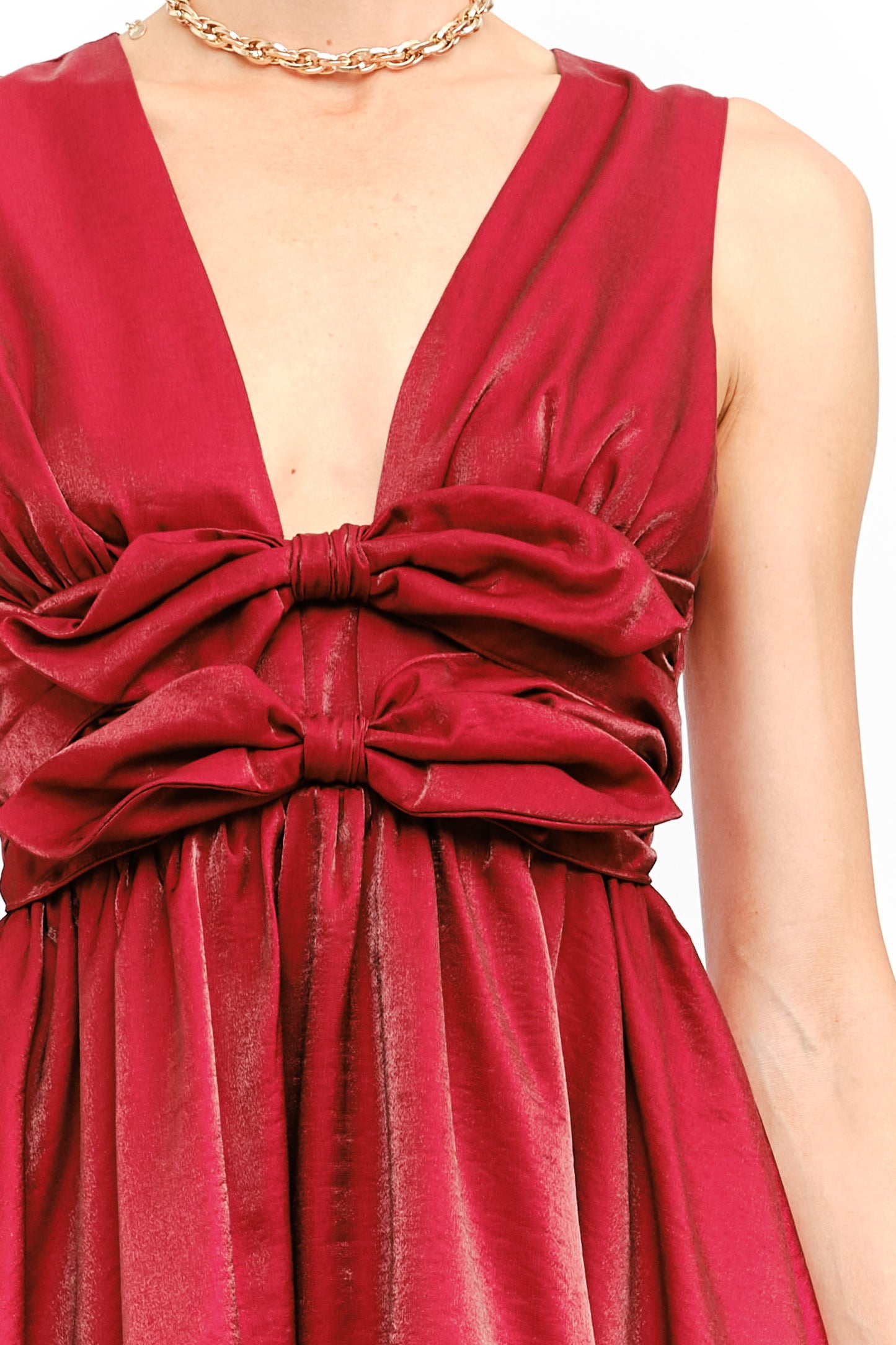 Red Satin Bow Mini Dress