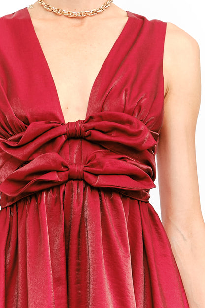 Red Satin Bow Mini Dress